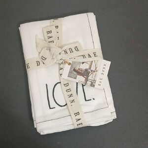 Rae Dunn LOVE Embroidered 18x18 Napkins White with Black Accents NEW